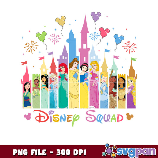 Disney Princess Squad Colorful Castle PNG Art Design