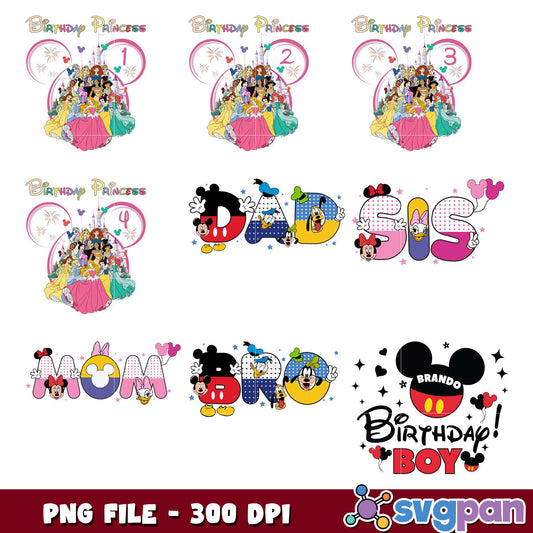Disney Princess & Mickey Mouse Birthday PNG Bundle