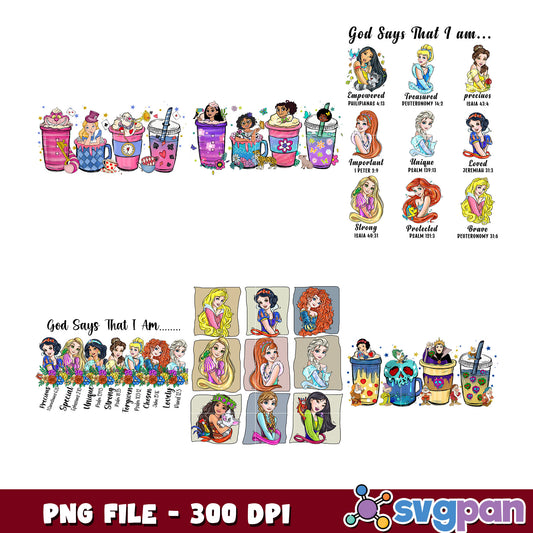 Disney Princesses God Says PNG Bundle
