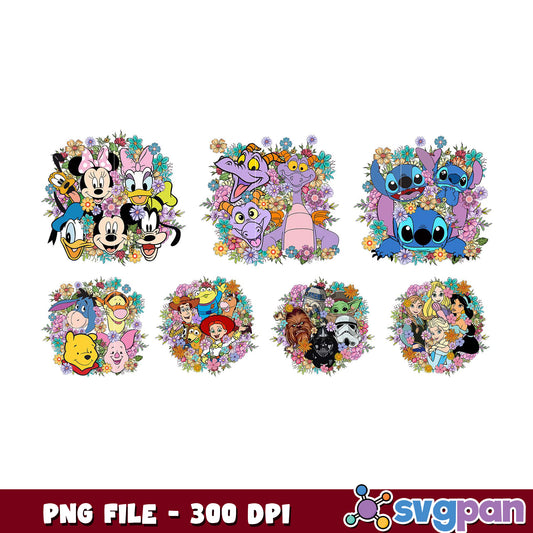 Disney Princesses & Characters Floral PNG Bundle