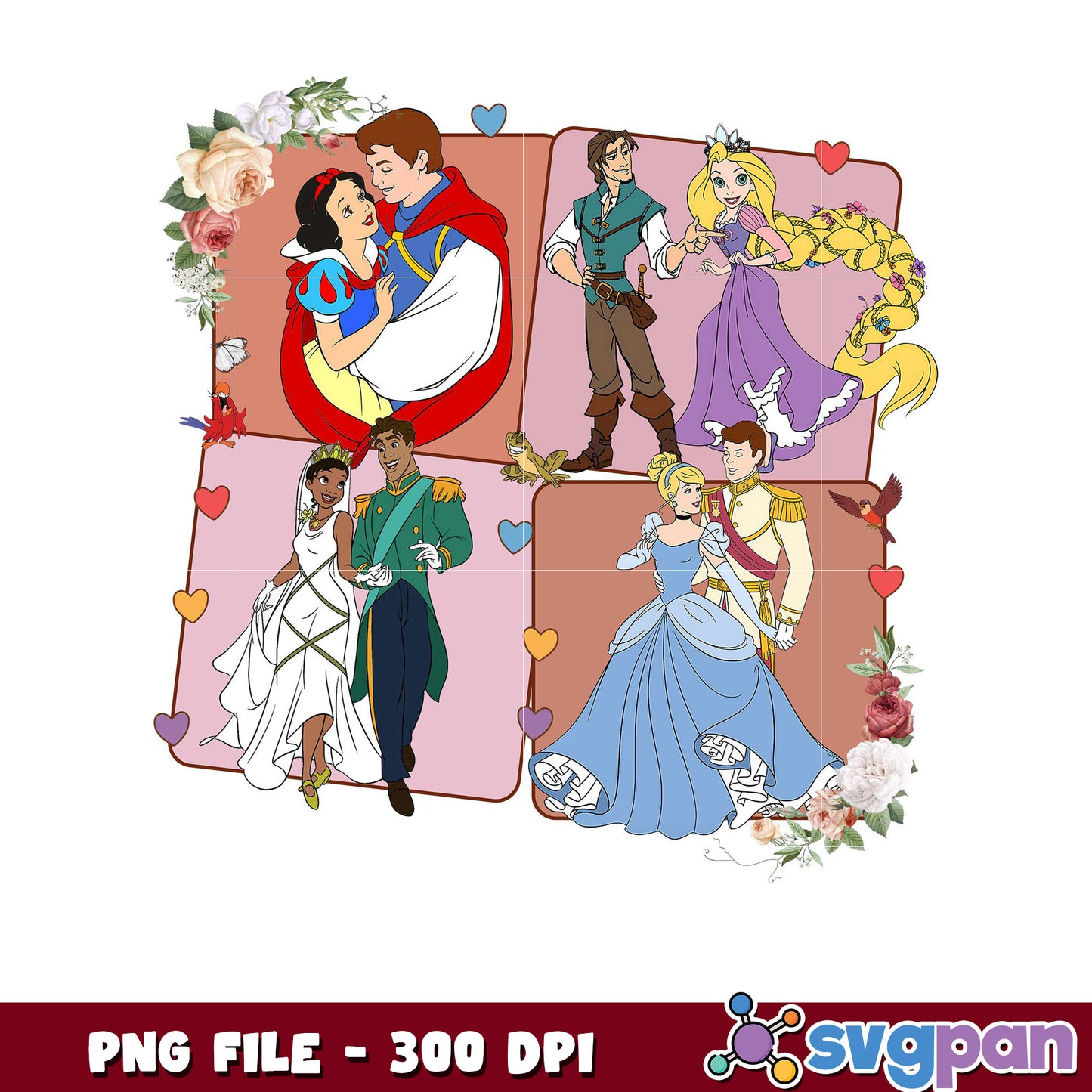 Disney Royalty Couples PNG Design for Crafts, High Quality 300 DPI