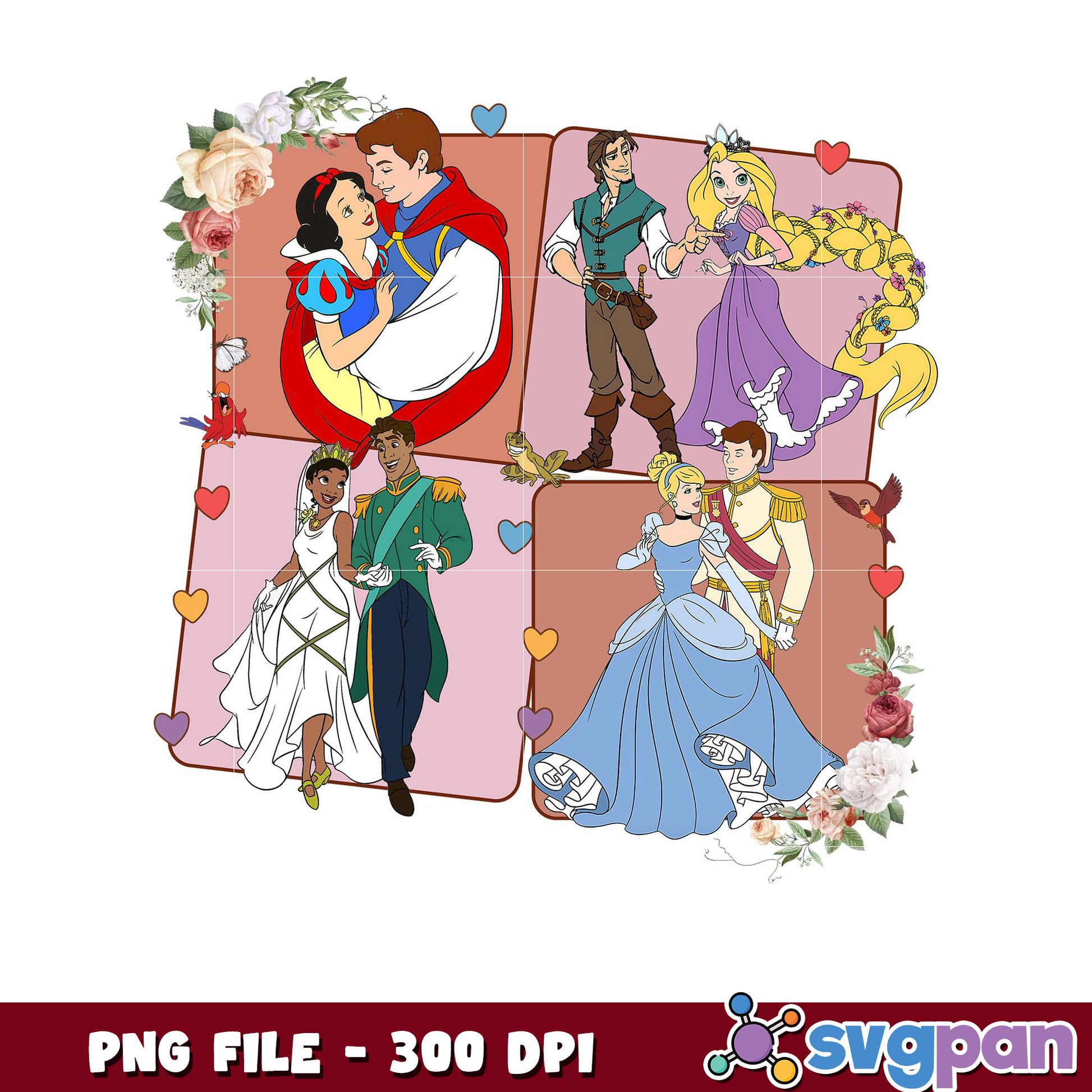 Disney Royalty Couples PNG Design for Crafts, High Quality 300 DPI