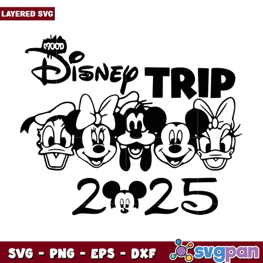Disney Trip 2025 SVG Design Featuring Iconic Characters