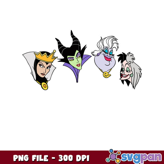 Disney Villain PNG Faces Evil Queen, Maleficent, Ursula, Cruella