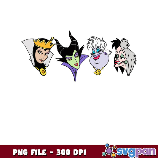 Disney Villain PNG Heads Evil Queen, Maleficent, Ursula, Cruella