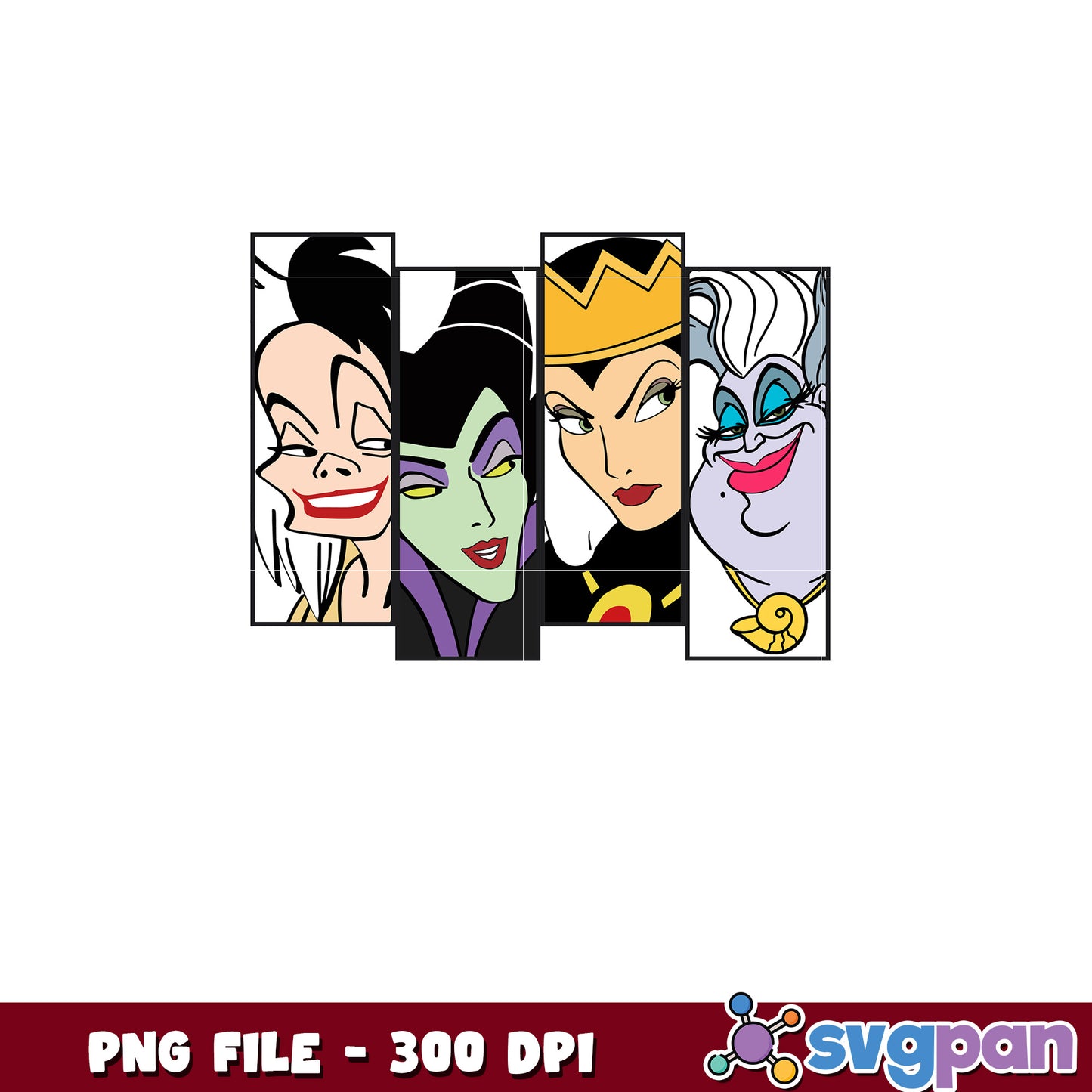 Disney Villains PNG Cruella, Maleficent, Evil Queen, Ursula