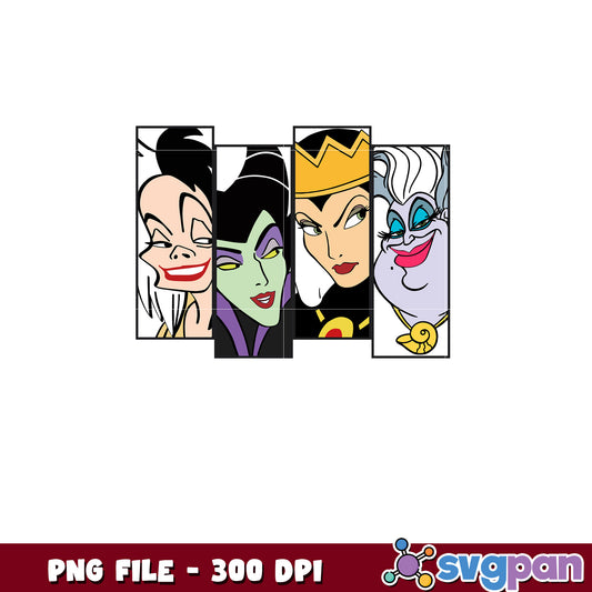 Disney Villains PNG Cruella, Maleficent, Evil Queen, Ursula