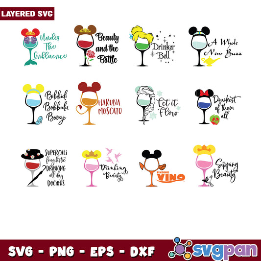 Disney Wine SVG Bundle 12 Designs