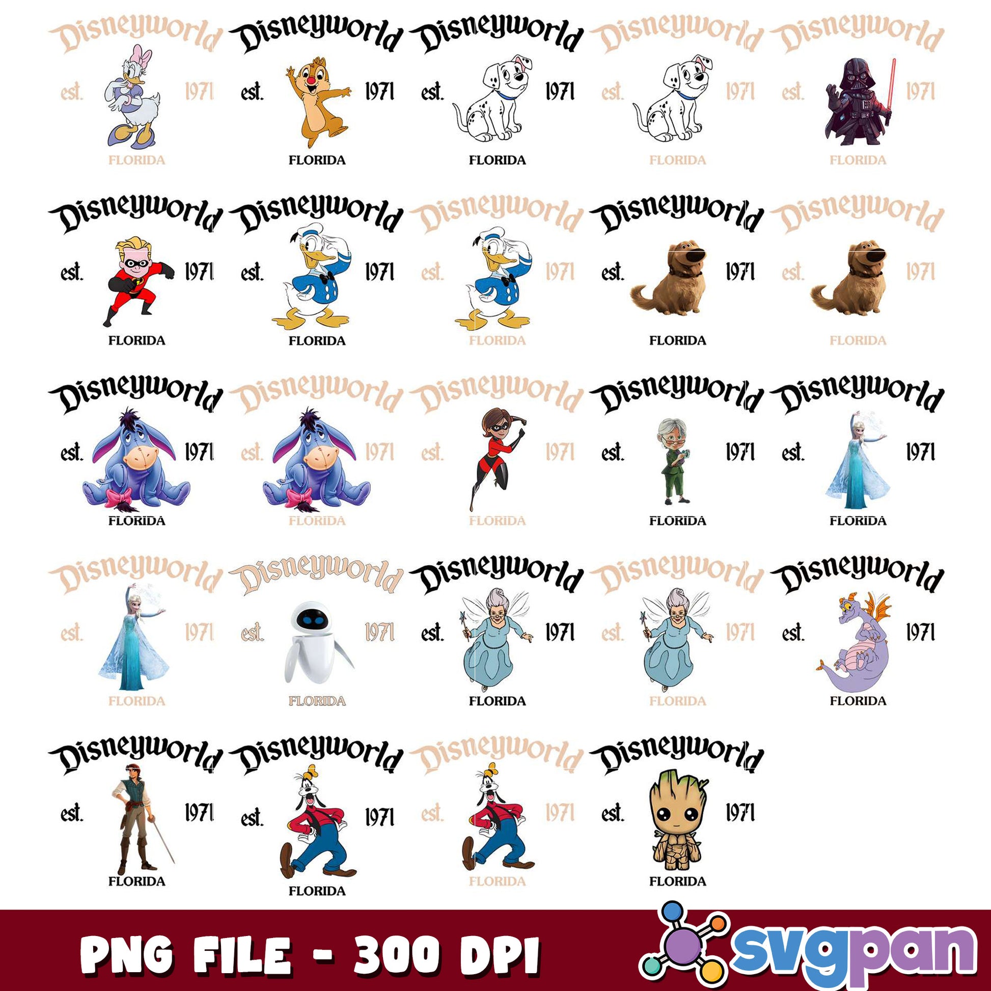 Disney World Character PNG Bundle - 300 DPI