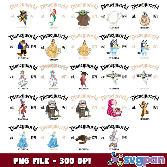 Disney World Characters PNG Bundle 300 DPI