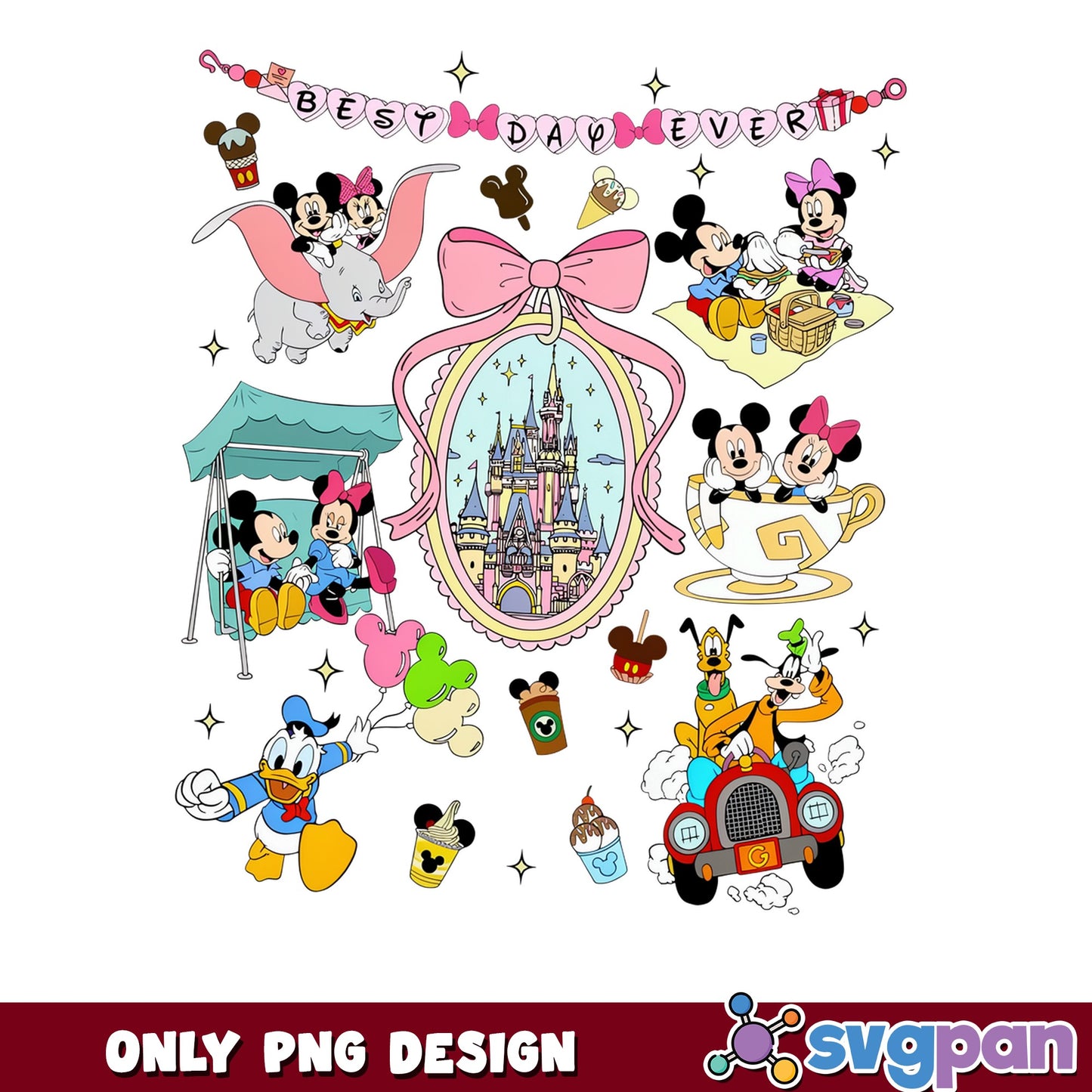 Disney Best Day Ever PNG, Mickey And Friends PNG, Disney Castle PNG