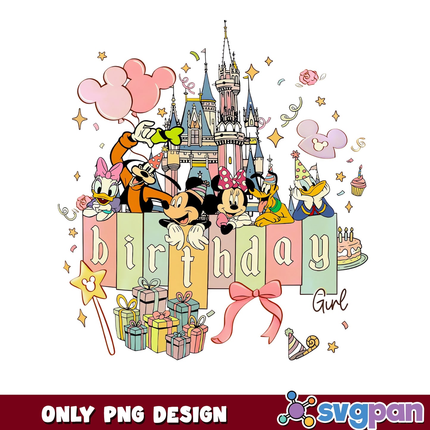 Disney Birthday Girl PNG, Mickey And Friends Castle PNG, Birthday PNG