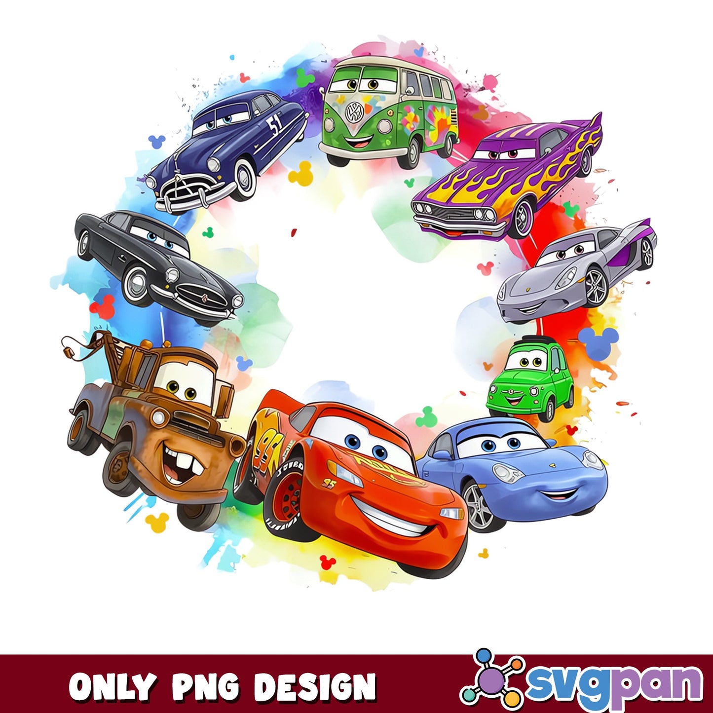 Disney Cars Characters Wreath PNG, Lightning McQueen PNG, Cars Movie PNG