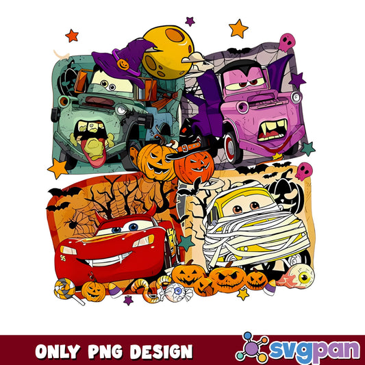 Disney Cars Halloween Bundle PNG, Mater McQueen Spooky Cars, Horror PNG