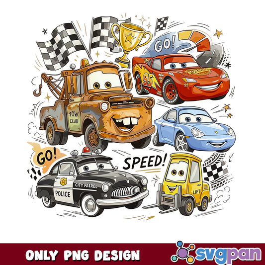 Disney Cars Lightning McQueen PNG Bundle, Mater Cars PNG, Racing PNG