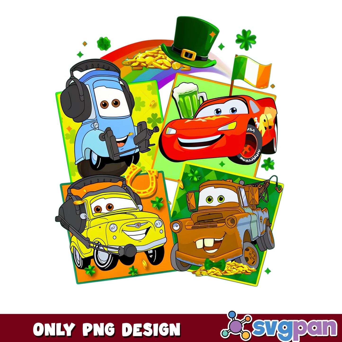 Disney Cars St Patricks Day PNG, Lightning McQueen PNG, Mater PNG