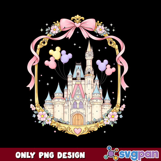 Disney Castle Coquette PNG, Magic Kingdom Bow Floral PNG, Disney PNG