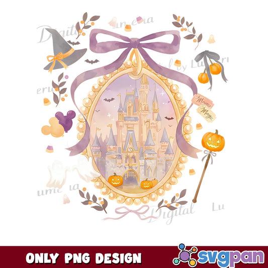 Disney Castle Halloween PNG, Magic Kingdom Pumpkin Witch Hat, Spooky