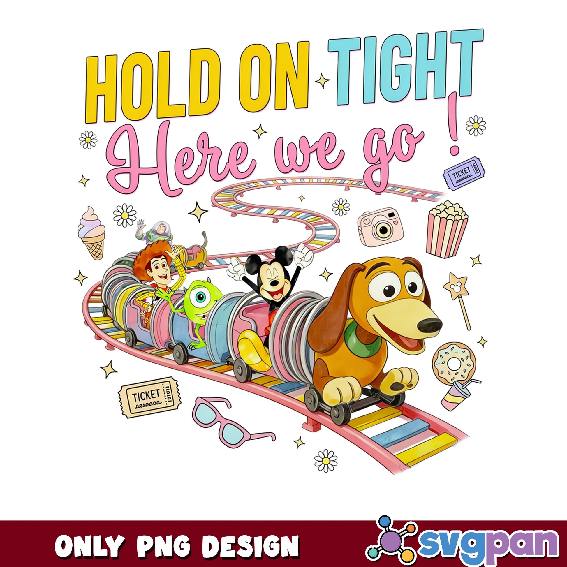 Disney Characters Roller Coaster PNG, Mickey Toy Story PNG, Disney Trip PNG