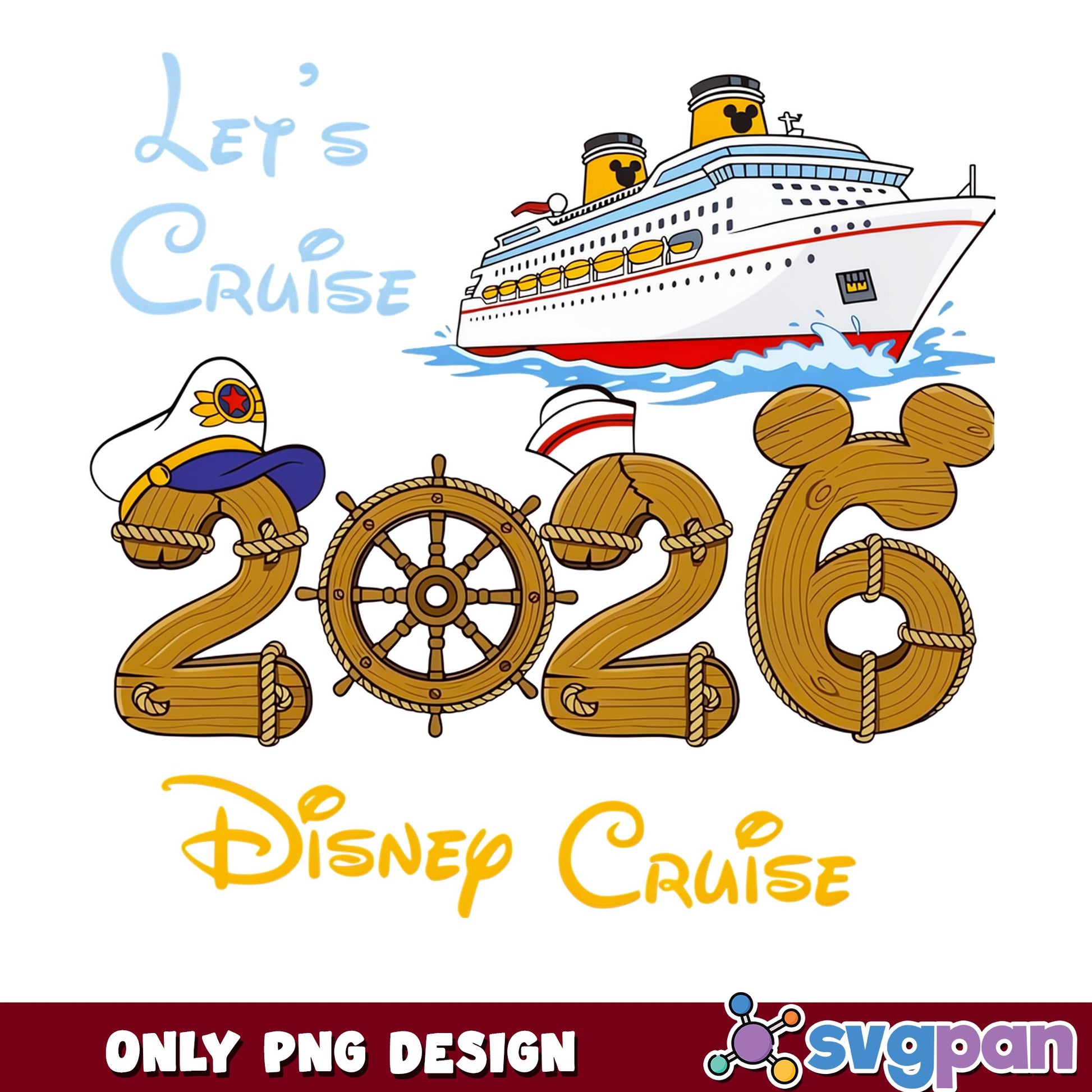 Disney Cruise 2026 PNG, Lets Cruise Ship Family Trip, Mickey Mouse PNG