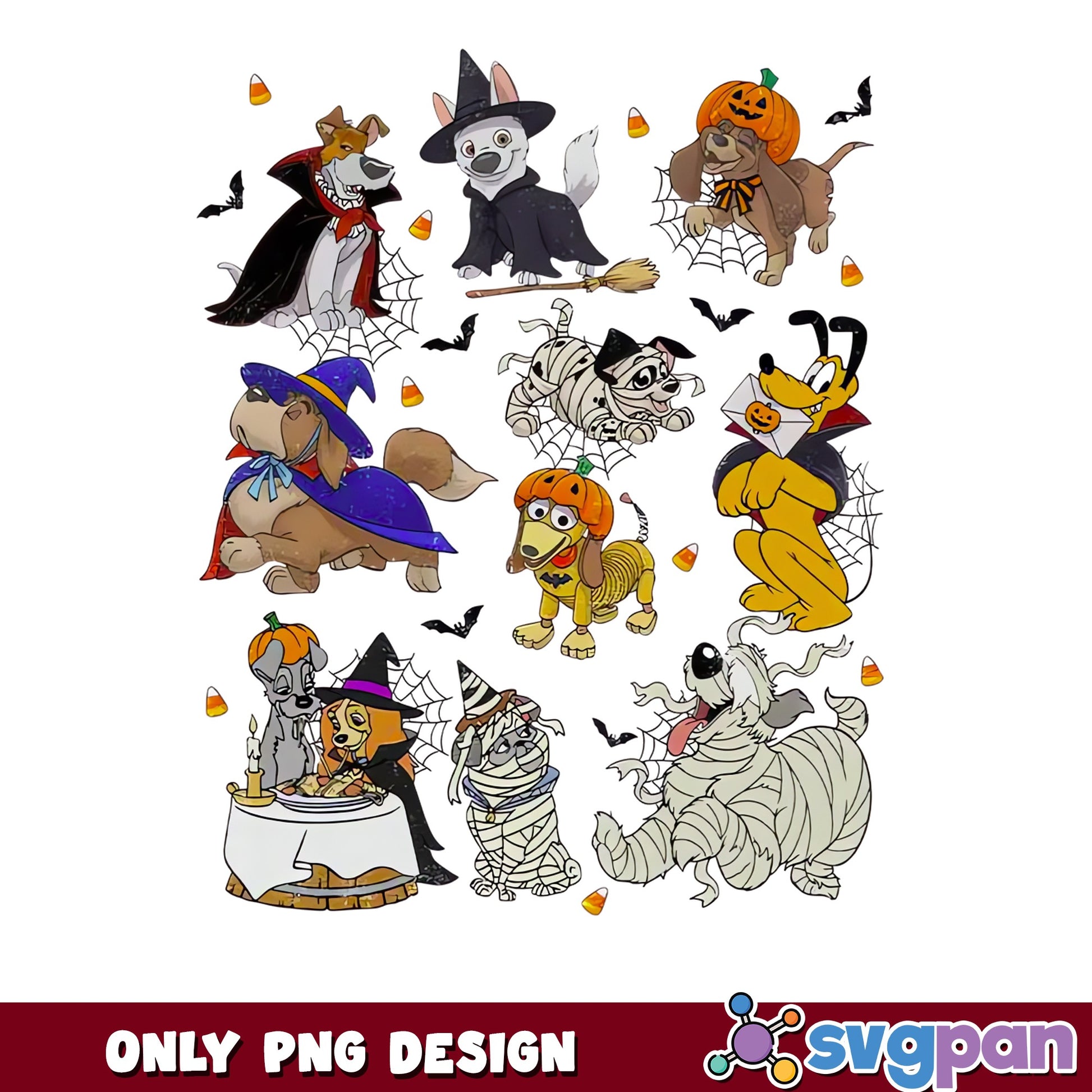 Disney Dogs Halloween Costumes PNG, Pluto Bolt Slinky Dog, Spooky PNG