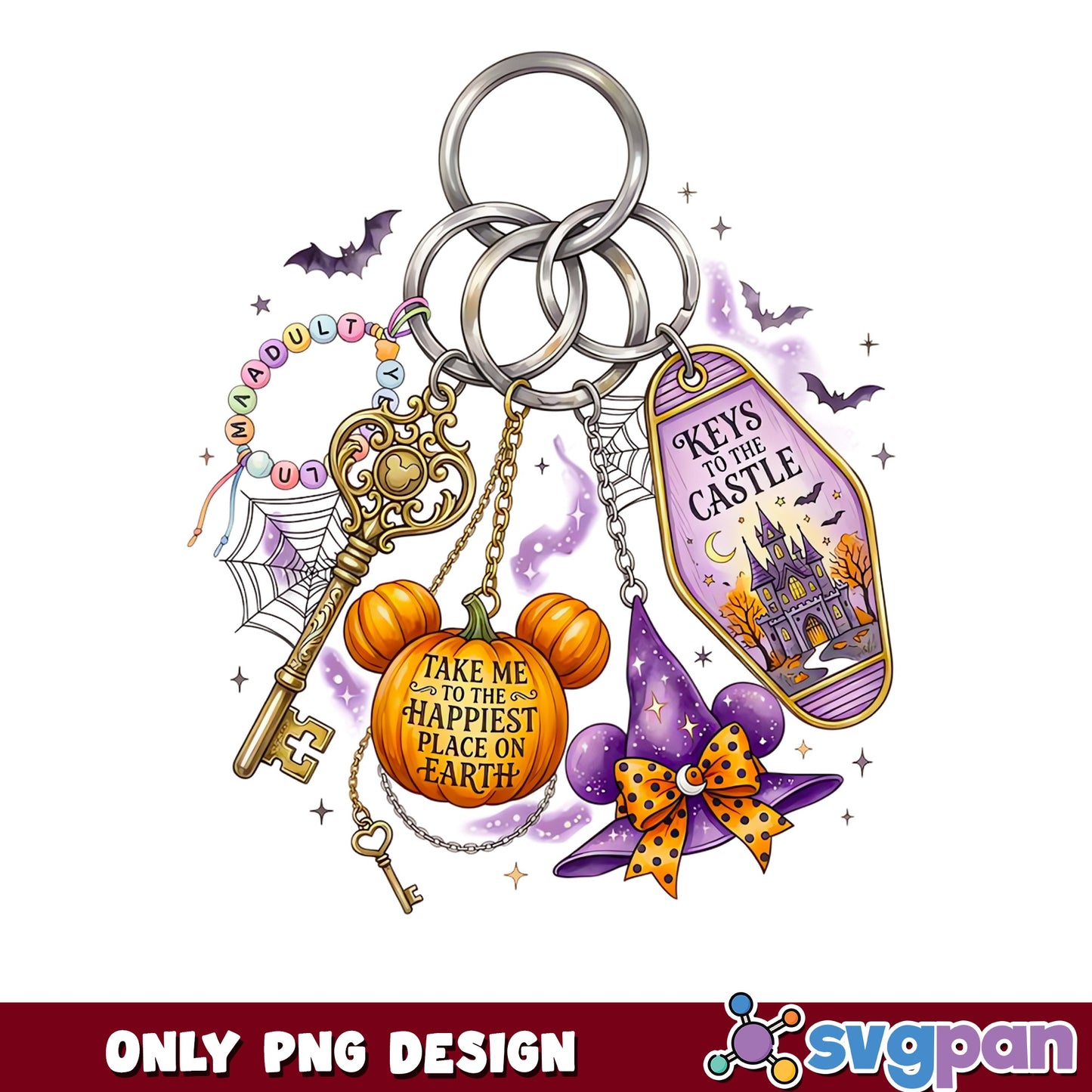 Disney Halloween Keychain PNG, Keys To The Castle PNG, Pumpkin Mickey PNG