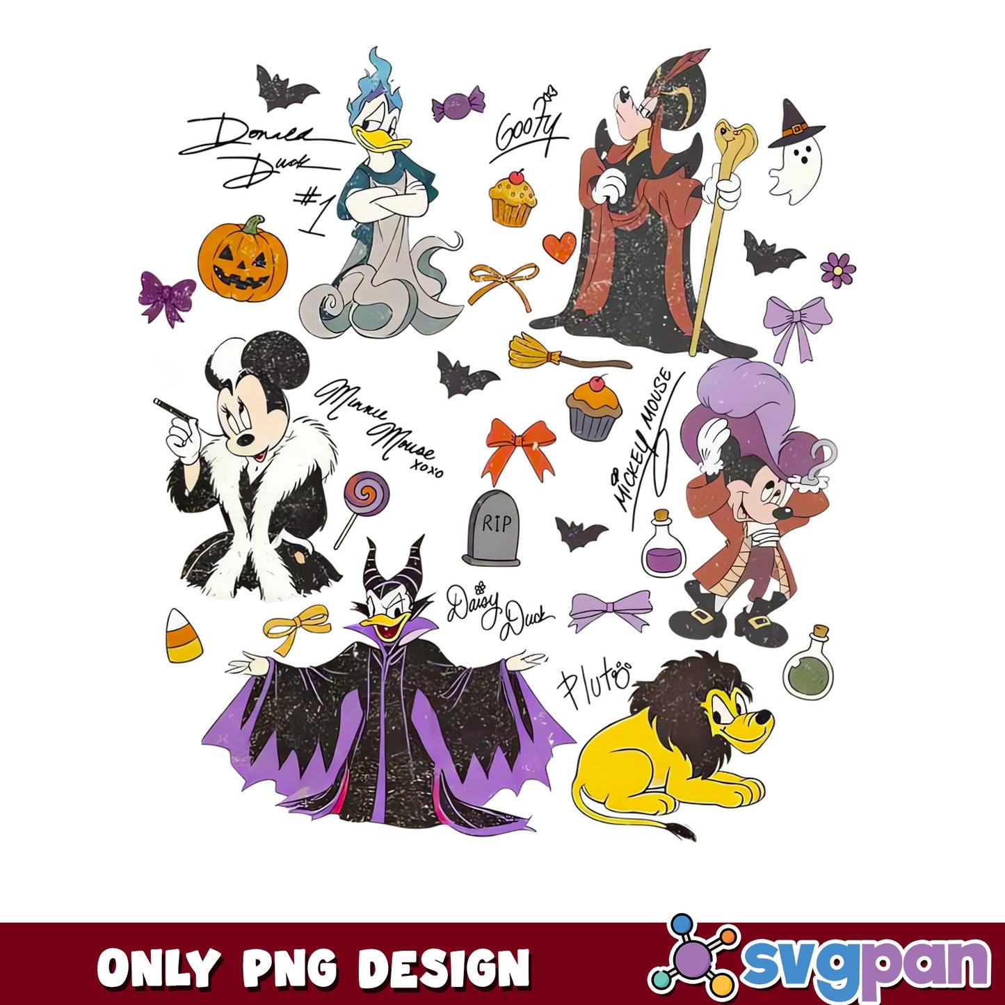 Disney Halloween Mickey Minnie Villain Costumes Collage PNG, Pluto