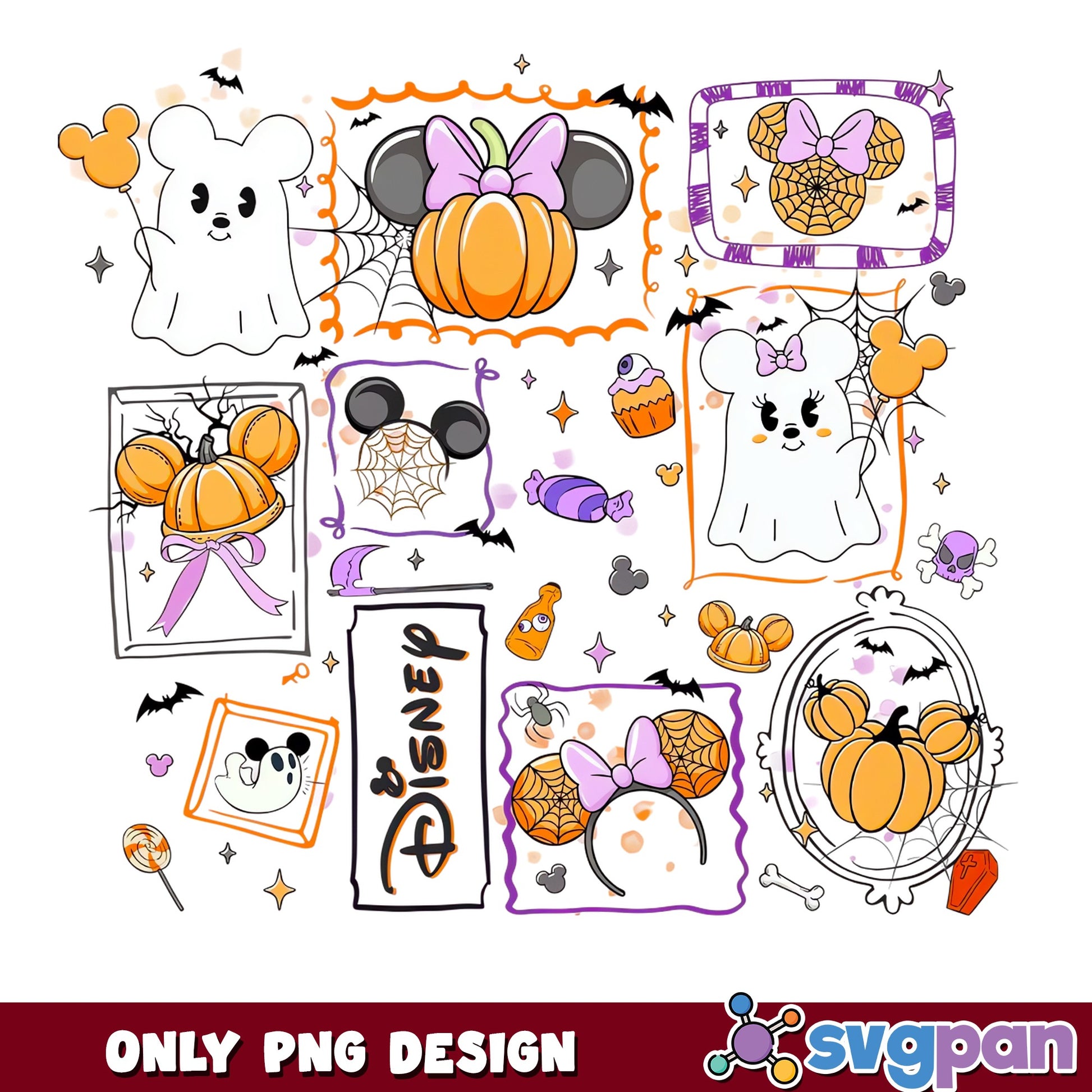 Disney Halloween PNG Bundle, Mickey Minnie Ghost Pumpkin PNG, Spooky PNG
