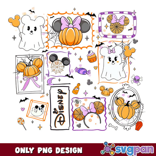 Disney Halloween PNG Bundle, Mickey Minnie Ghost Pumpkin PNG, Spooky PNG