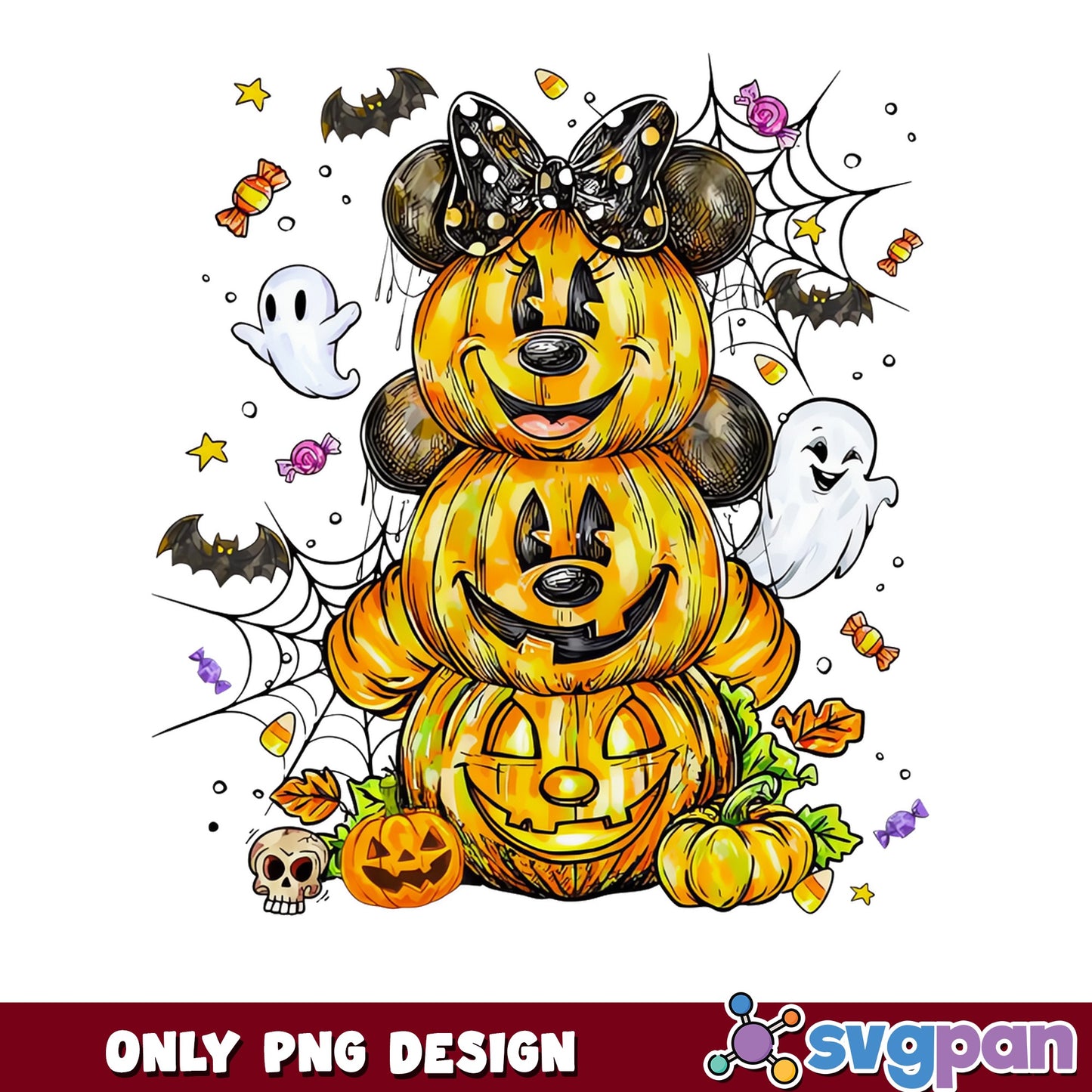 Disney Halloween Pumpkin Stack PNG, Minnie Mouse PNG, Spooky PNG