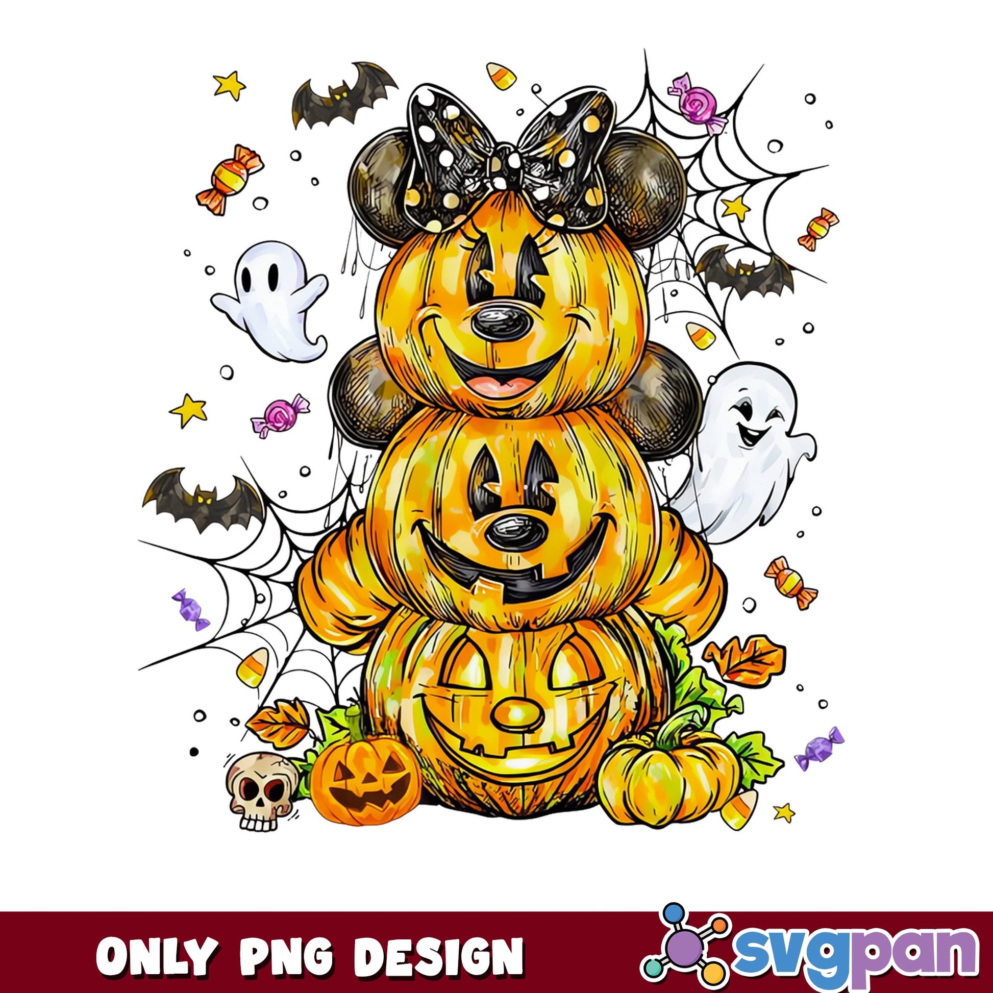 Disney Halloween Pumpkin Stack PNG, Minnie Mouse PNG, Spooky PNG
