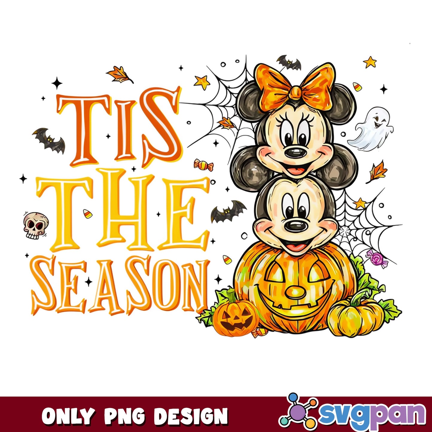 Disney Halloween Tis The Season PNG, Mickey Minnie PNG, Pumpkin PNG