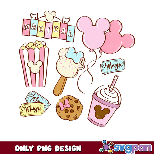 Disney Magical Snacks PNG Bundle, Mickey Mouse Food PNG, Disney Trip PNG