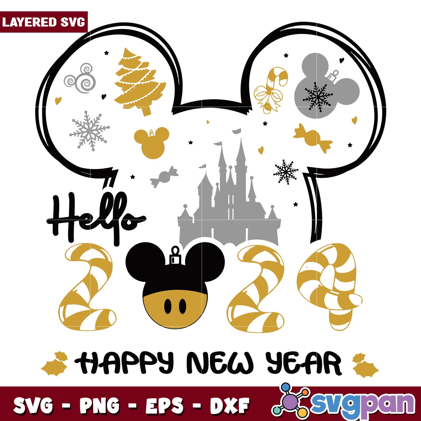 Disney Mickey Hello 2024 Happy New Year svg, Disney characters svg, digital download 
