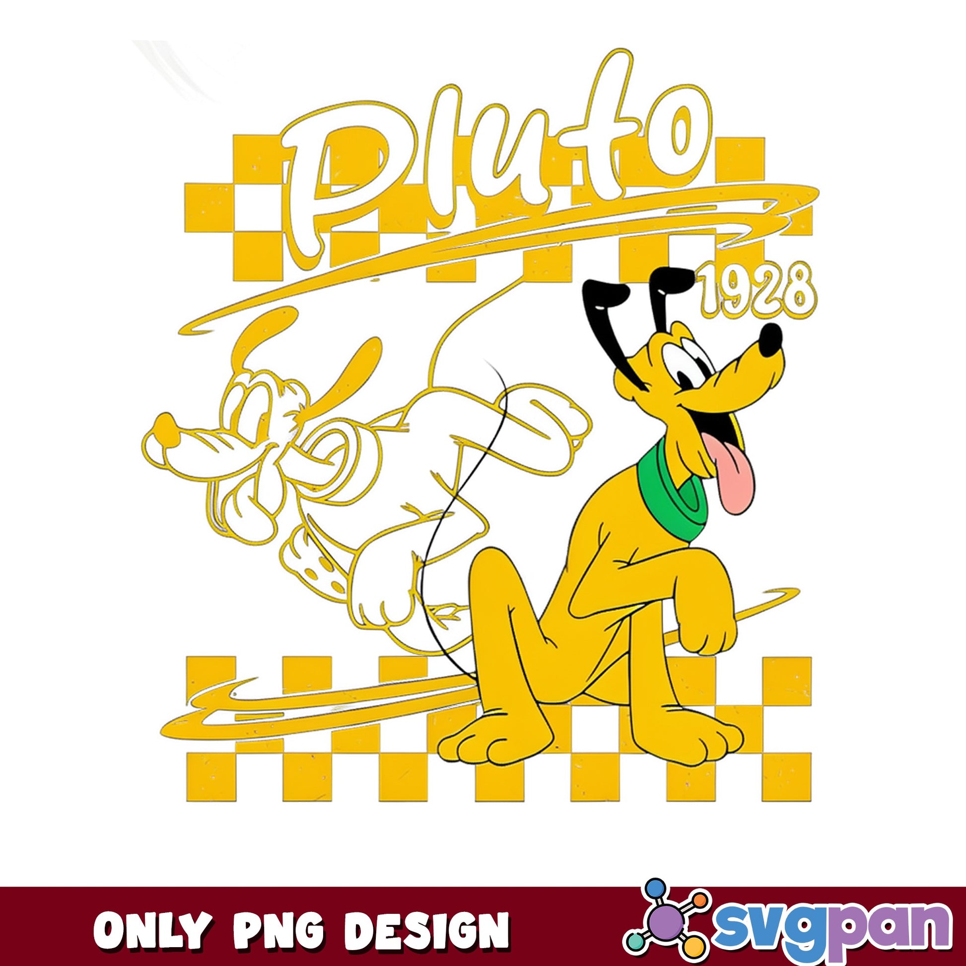 Disney Pluto 1928 Retro Checkered PNG, Pluto Dog PNG, Disney PNG