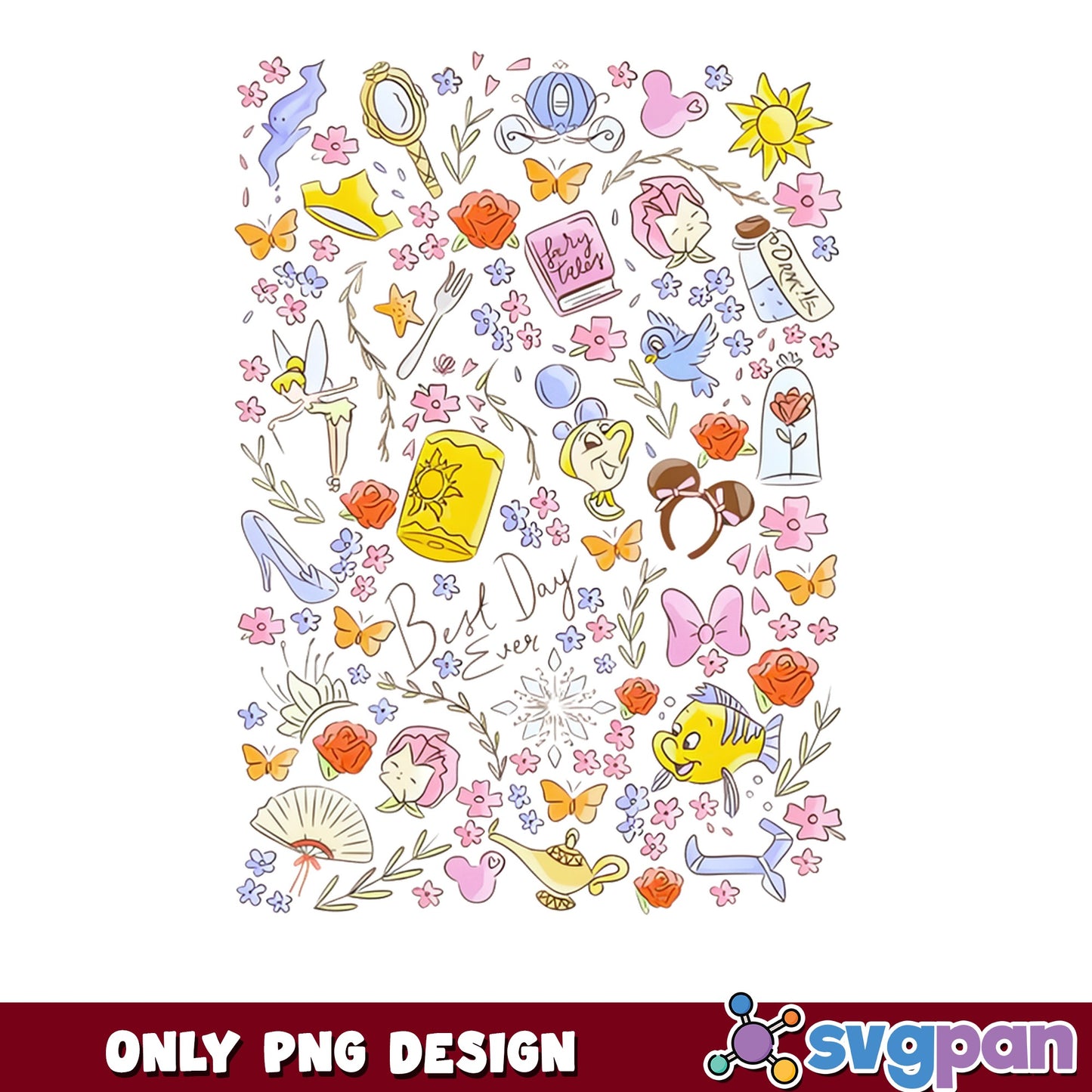 Disney Princess Best Day Ever PNG, Disney Doodle PNG, Princess Icons PNG