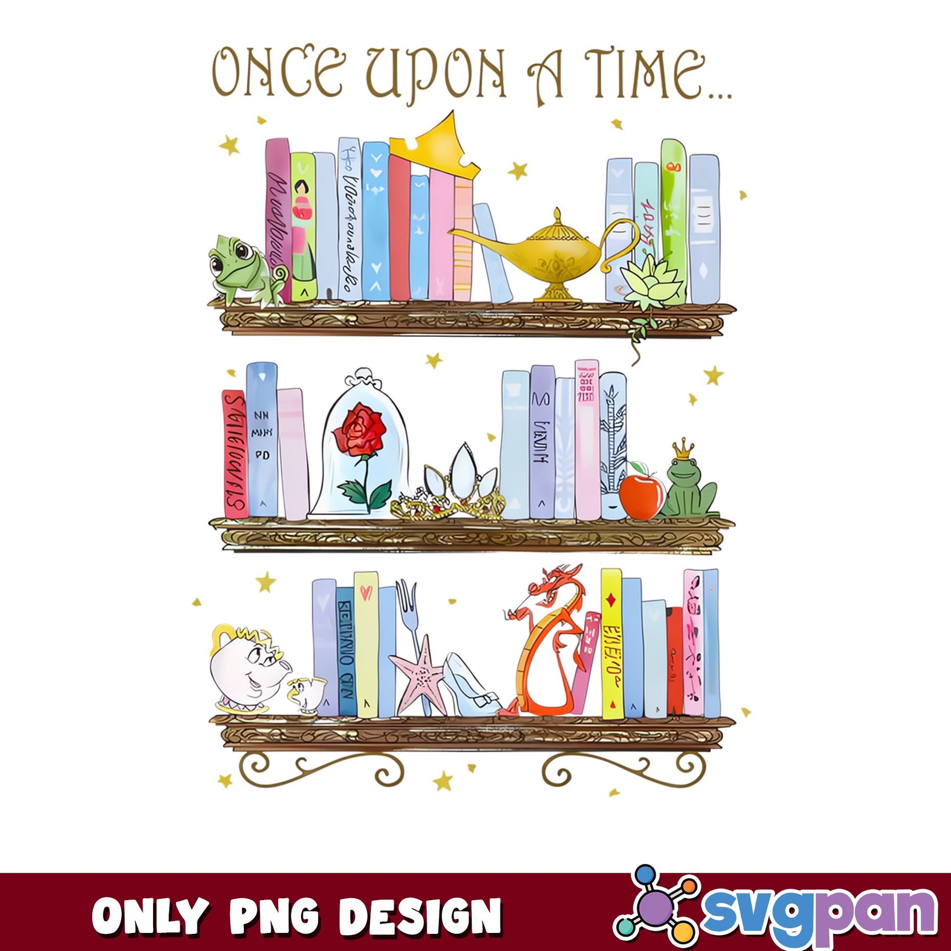 Disney Princess Bookshelf Once Upon A Time PNG, Disney PNG, Princess PNG