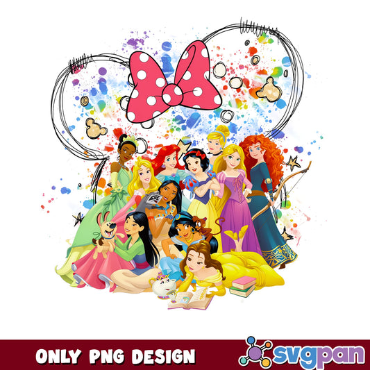 Disney Princess Bundle PNG, All Princess Watercolor PNG, Minnie PNG