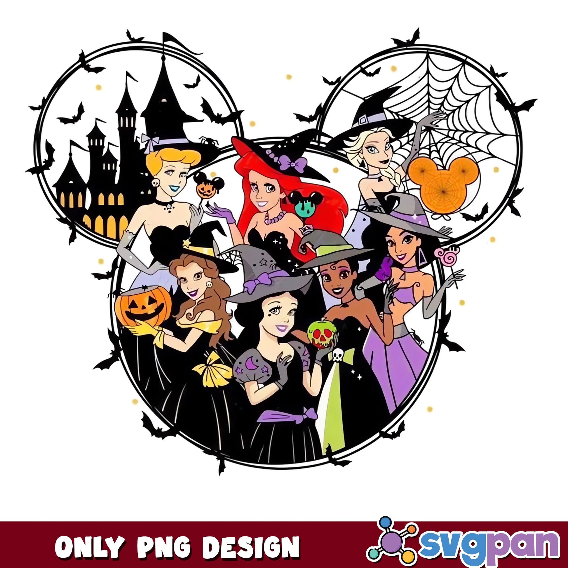 Disney Princess Halloween Witch Mickey Head PNG, Ariel Elsa, PNG