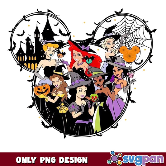 Disney Princess Halloween Witch Mickey Head PNG, Ariel Elsa, PNG