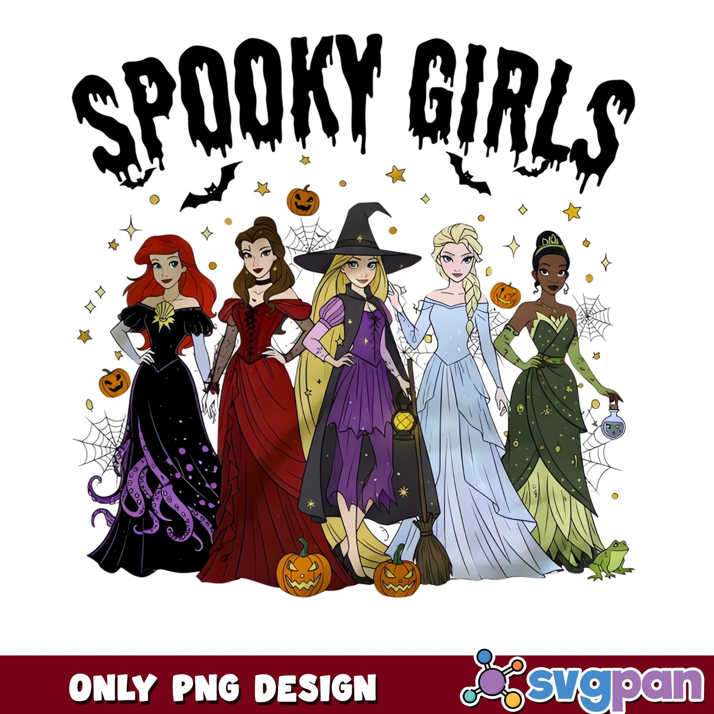 Disney Princess Spooky Girls Halloween PNG, Witch Pumpkin, Horror PNG