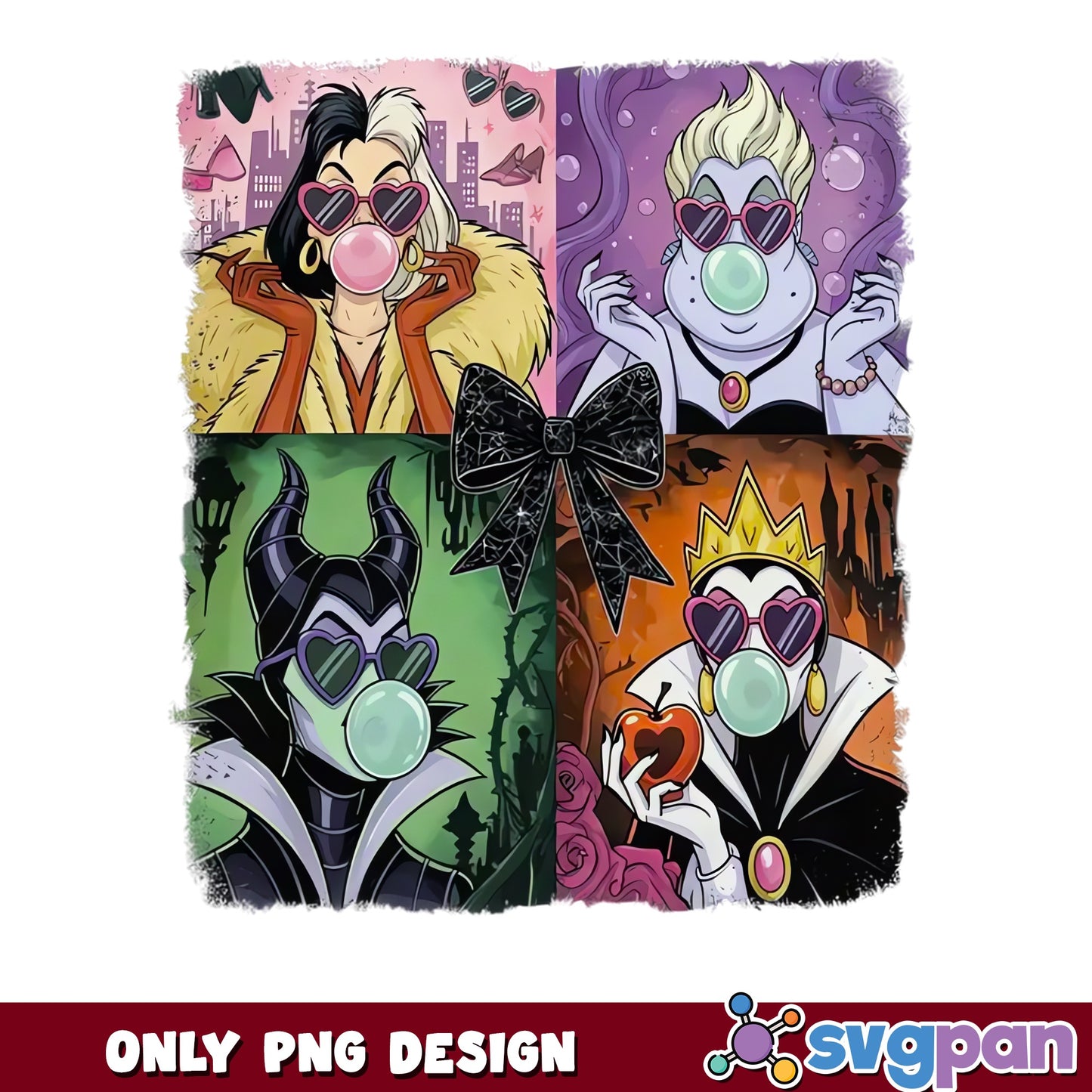 Disney Villains Bubblegum Bow Collage PNG, Maleficent Ursula, PNG