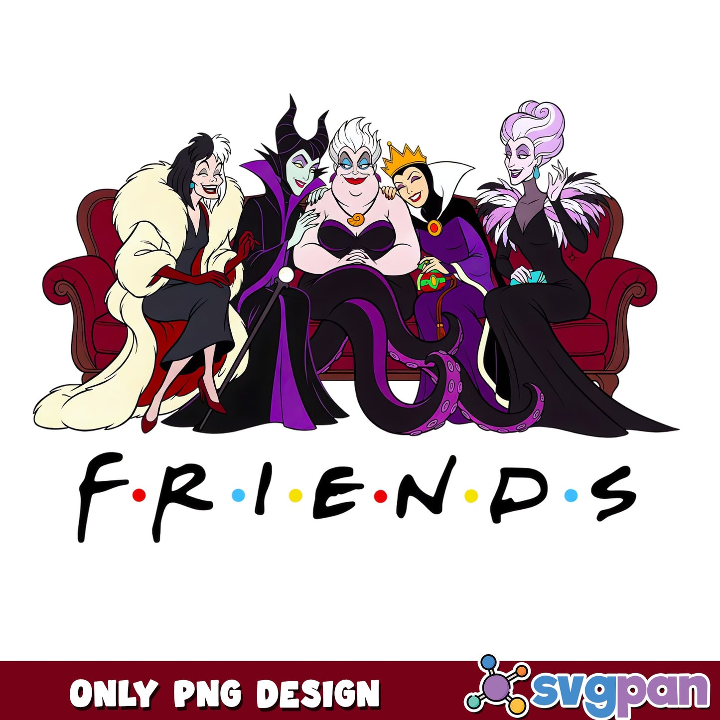 Disney Villains Friends TV Show Couch PNG, Ursula Maleficent, PNG