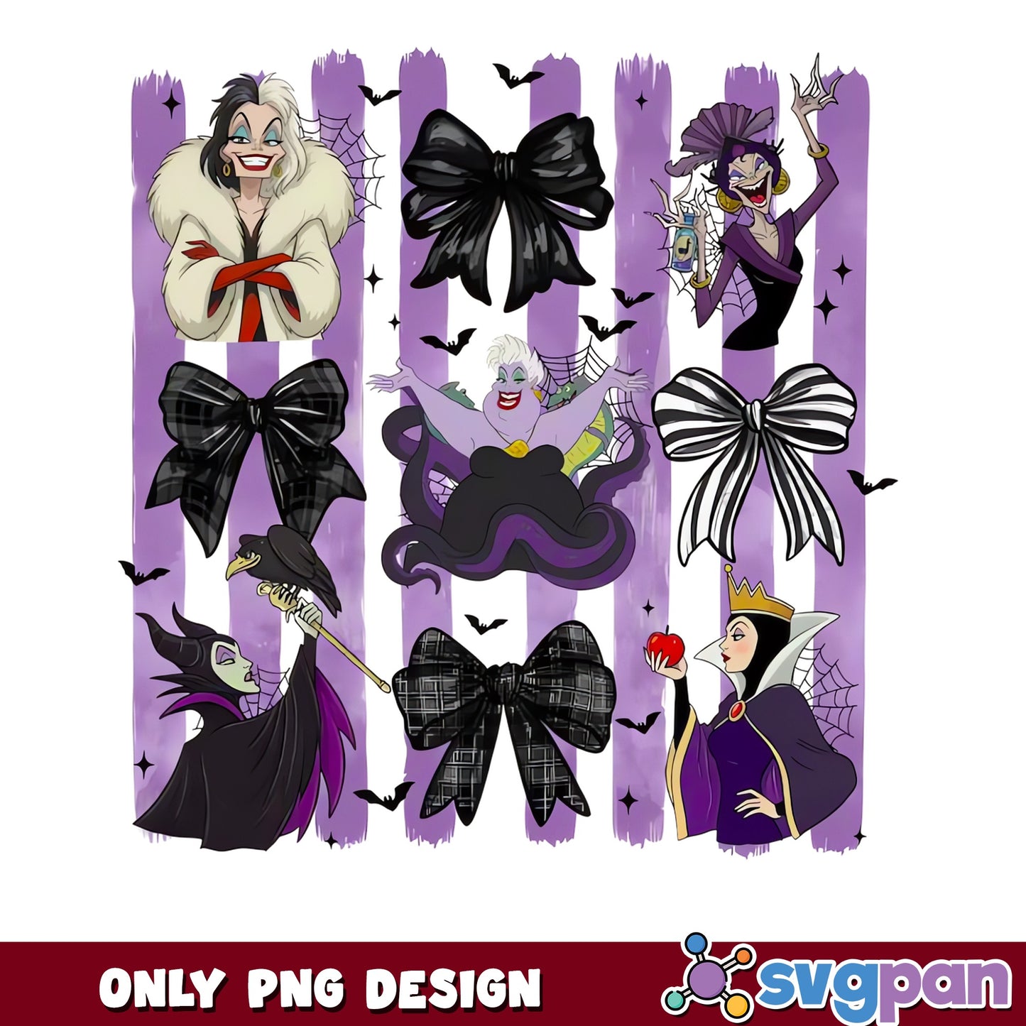 Disney Villains Ursula Maleficent Cruella Coquette PNG, Bows Halloween