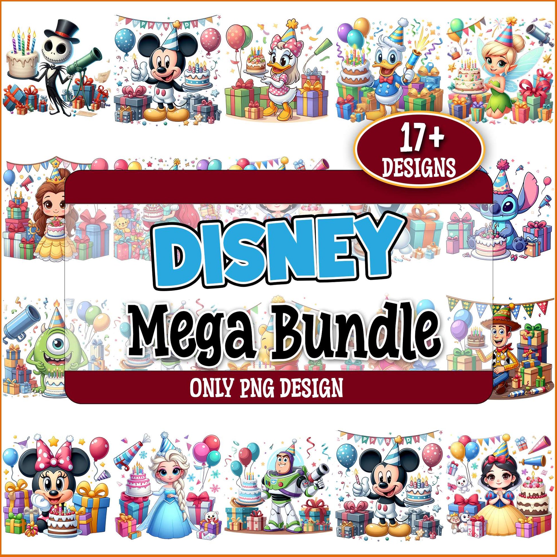 Disney birthday art png bundle
