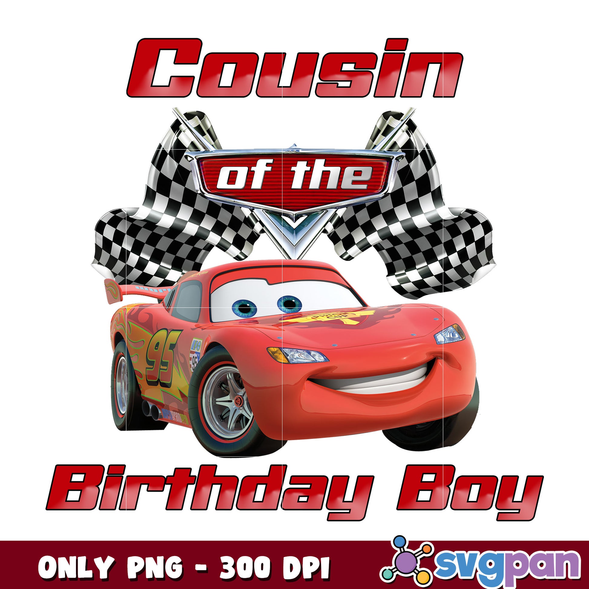 Disney car cousin birthday boy png, lightning mcqueen 95 png