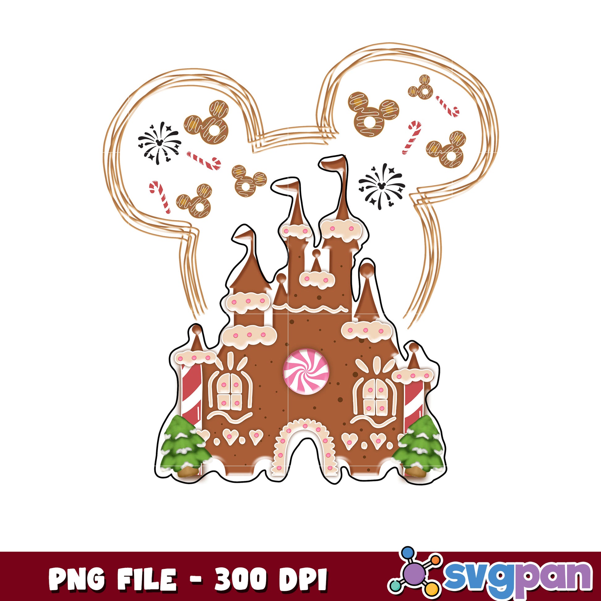 Disney castle mickey png, cartoon png, christmas lights png