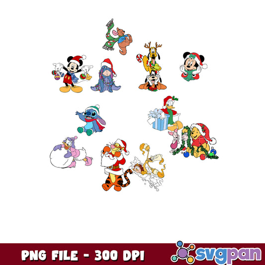 Disney characters christmas png, christmas​ decor png, christmas cookies png