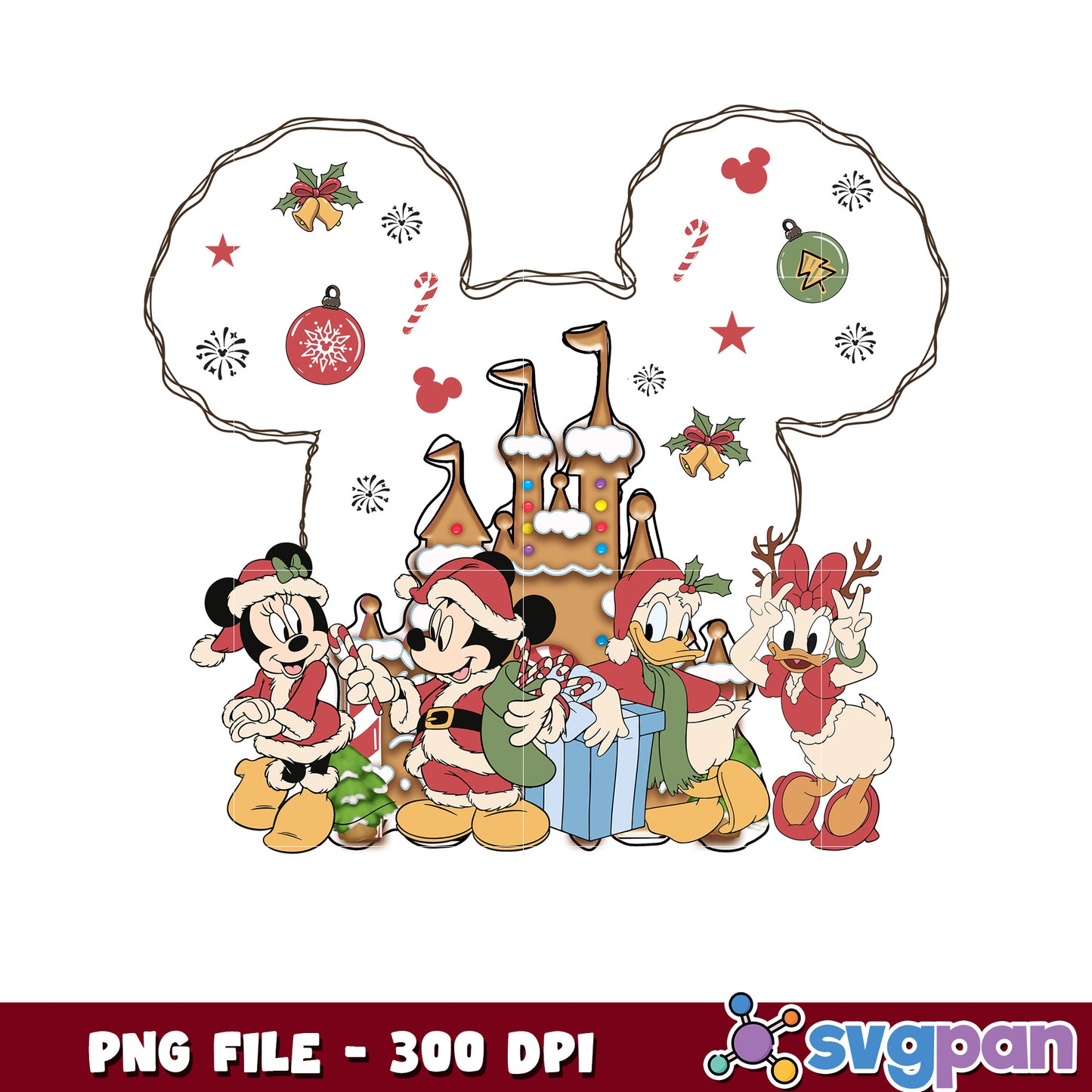 Disney characters mickey png, cartoon png, christmas lights png