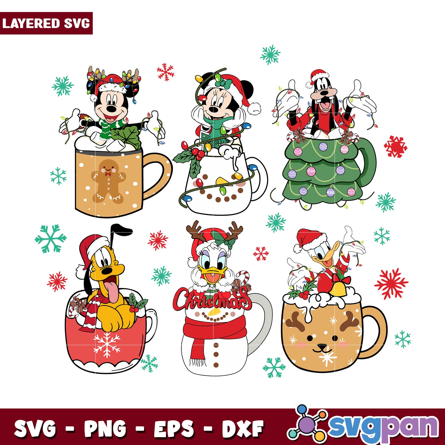 Disney christmas cup svg, christmas lights svg, cartoon svg